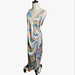 Vtg Victoria Secret Gold Wrap Draped Flowy Floral Spring L Ballet Maxi Nightgown